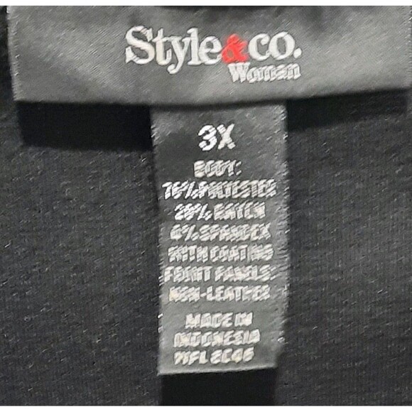 Style Co Black Faux Leather Open Front Drape Waterfall Knit Jacket Plus Size 3X - Picture 5 of 5